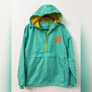 Dutch Bros Turquoise Hooded 1/2 Zip Windbreaker Anorak Rain Jacket - M